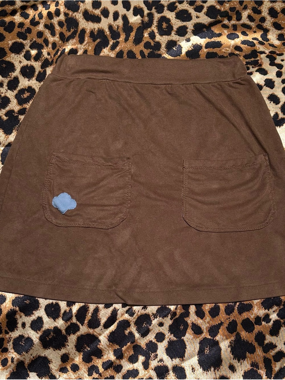Brown Faux Suede Patch Pockets Brown Mini Skirt